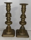 Petite Pair Of Antique Queen Anne Candlesticks Spun Brass Push-up Candle Sticks