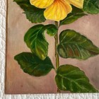 Vintage Folk Art Yellow Floral Flower Original Painting By Sandin