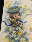 Vintage Hallmark Greeting Card   Envelope Girl W  White Kitten Flowers Birthday