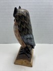 Vintage Hand-carved And Painted Wooden Owl Figurine Perched On A Log 