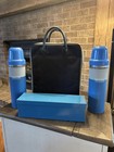 Vintage Universal Picnic Set Navy gray Bag 2 Large Thermos  Lunchbox  
