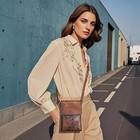 Small Crossbody Bag Women Vegan Leather Phone Purse Embossed Flower Strap- Brown