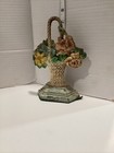 Antique Cast Iron Door Stop Basket Of Flowers Floral Painted Doorstop Decor 7   
