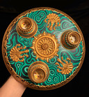 Antique Vtg 3 Light Ceiling Fixture French Empire Polychrome Marbled Flush Mount