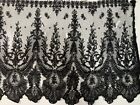Antique Chantilly Or Lille Black Lace Border 2pcs 1880-1900s  as Is 