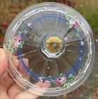 Antique - Vintage 20th C Clear Glass Jar Cottagecore Hand Painted Roses Lid Only