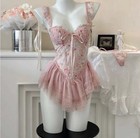 Pink Lace Floral Tulle Corset Bustier Lingerie Bodysuit  One Size