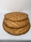 Hand-woven Basket Oval Shape Serving Tray 11  Tan Wicker Set Of 3