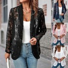 Womens Lace Long Sleeve Casual Loose Coat Ladies Elegant Blazer Jacket Cardigan