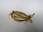 Mid Century Textured Abstract Gold Tone Metal Brooch Vintage