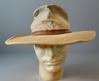 Vintage Dp Khaki Canvas Western Fedora Leather Band Mens L  read U s a 