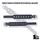 Wrist Strap  Wristband Black Conical Studded Real Leather Bracelet Cowboy Style