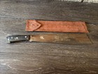 Vintage Wood Handle Machete W  Tooled Leather Sheath Distressed Rustic