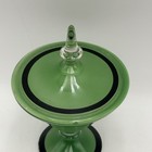 1960 s Vintage Atomic Mcm Black   Green Reverse Painted Compote Or Candy W Lid