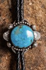 Kingman Turquoise Kaolin Blue   Sterling Silver Bolo Tie Inlay W  Sterling Tips