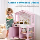 Best Choice Products Pretend Play Wooden Farmhouse Kitchen Set- Rose