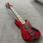 Factory Vintage Red 5-string Jazz Electric Bass Guitar With Active Pickups