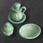Avon Jadeite Vanity Set 6 Pc Complete Slag Glass Field Flowers 70   s Vintage Euc