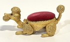 Vintage Florenza Gold Gilt Metal Poodle Dog Pin Cushion Bobblehead Tail