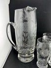 Vintage Etched Flower Glass Cocktail Martini Pitcher 5 Glass Set Mcm Barware