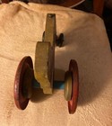 Vintage Wooden Pull Toy Wagon cart W  Boy Graphic  Red Star Metal Wheels