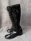 Vtg 60s Gogo Boots Granny Lace Knee High Black Japan Vinyl 7
