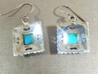 Vtg Southwestern Sterling Silver Turquoise Dangle Hook Earrings