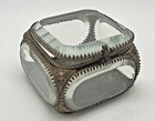 Antique Victorian Beveled Glass Jewelry Box Casket Vanity Brass Silk 1890s Vtg