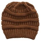 Brown  Women Ponytail Messy Bun Beanie Pony Tail Winter Knit Stretch Hat Us
