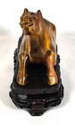 Vintage Hand Carved Chinese Tigers Eye Horse Sculpture Laying Down With Stand