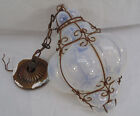Vintage Murano Opalescent Blue Caged Hanging Light Fixture Pendant Lantern Read 
