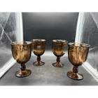 Libbey Cavalcade Amber Brown Glass Goblets Set 4 Vintage Footed Water Wine 5 5 