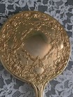 Vintage Gold Color Finish Ornate Metal Vanity Dresser Hand Held Mirror Gilded