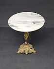 Vintage Marble Top Brass Cherub Small Pedestal Plant Stand   Display Table