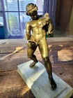 Antique Bronze Sculpture Marble Base Faun Waterskin After Sabatino De Angelis