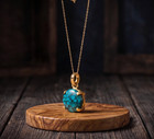 Gold Filled Turquoise Gemstone Pendant Womens Stylish Chunky Turquoise Jewelry