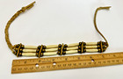 Vintage Antique Native Tribal Leather Bone Brass Bead Necklace Choker