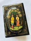 Vtg Russian Lacquer Trinket Box Palekh  Style Young Man Woman Meeting Scene