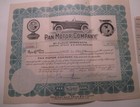 1919 Pan Motor Company Stock Certificate  Uncancelled Signed By Samuel Pandolfo