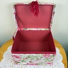 Vintage 80s 90s Pink Floral Fabric Storage Jewelry Box Romantic Cottage Prairie 