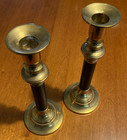 Vintage Pair Brass   Black Candlestick Holders 8 1 2   Tall