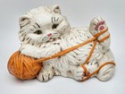 Vintage 1981 Ceramic Persian Cat Figurine Tangled In Yarn Ball Hand Painted 10 