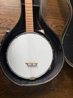 Harmony 4-string Tenor Banjo Closed Back Polished Wood Brown white   Case