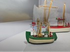 Vintage Lot Of 3 Miniature Wooden Fishing Boat Trawler Models Nautical Decor