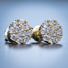 14k Gold Plated Hip Hop Round Mens Sterling Silver Cluster Cz Stud Earrings