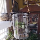 Rustic Metal Wire Basket Caddy Rope Handles Round 9  Tall Home Decor   Jar 