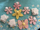 Pottery Barn Kids Wooden Butterfly Flowers Wall Hook Lot Pink Green Nursery Room