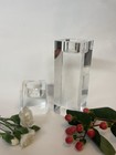 Vintage Mid Century Glass Crystal Clear Ice Cube Design Candle Holders
