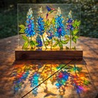 Texas Bluebonnet And Hummingbirds Suncatcher Window Hanging  Wildflower Stained