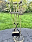Vtg Cast Metal Heavy 14 1 Lb Solid 5-pc Fireplace Tool   Stand Set 31   